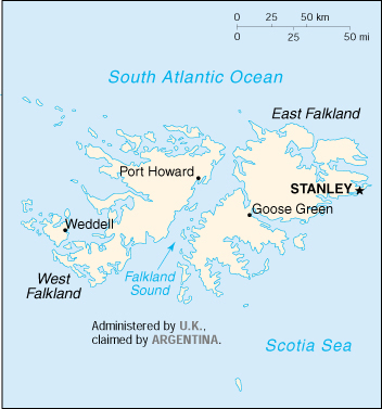 [Country map of Falkland Islands (Islas Malvinas)]