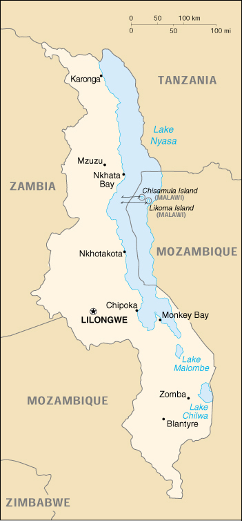 [Country map of Malawi]