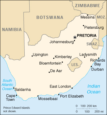 [Country map of South Africa]