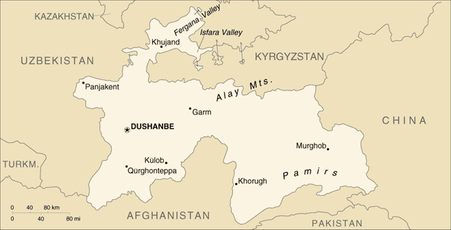 Map of Tajikistan