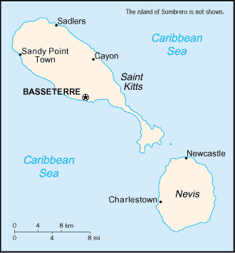 Map of Saint Kitts and Nevis