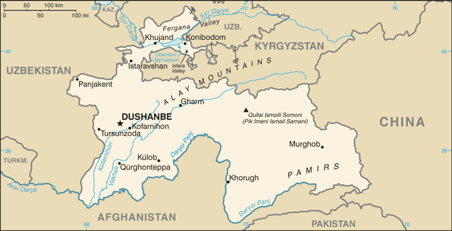 Map of Tajikistan